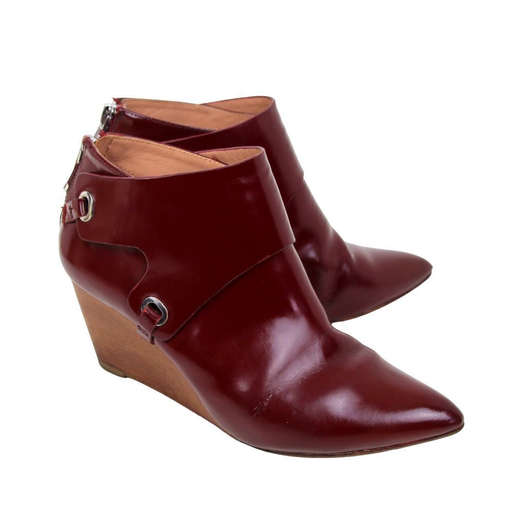 VINCE CAMUTO RED BROWN GENUINE LEATHER POINTED TOE WEDGE ZIP WOMEN BOOTIES 6M 36